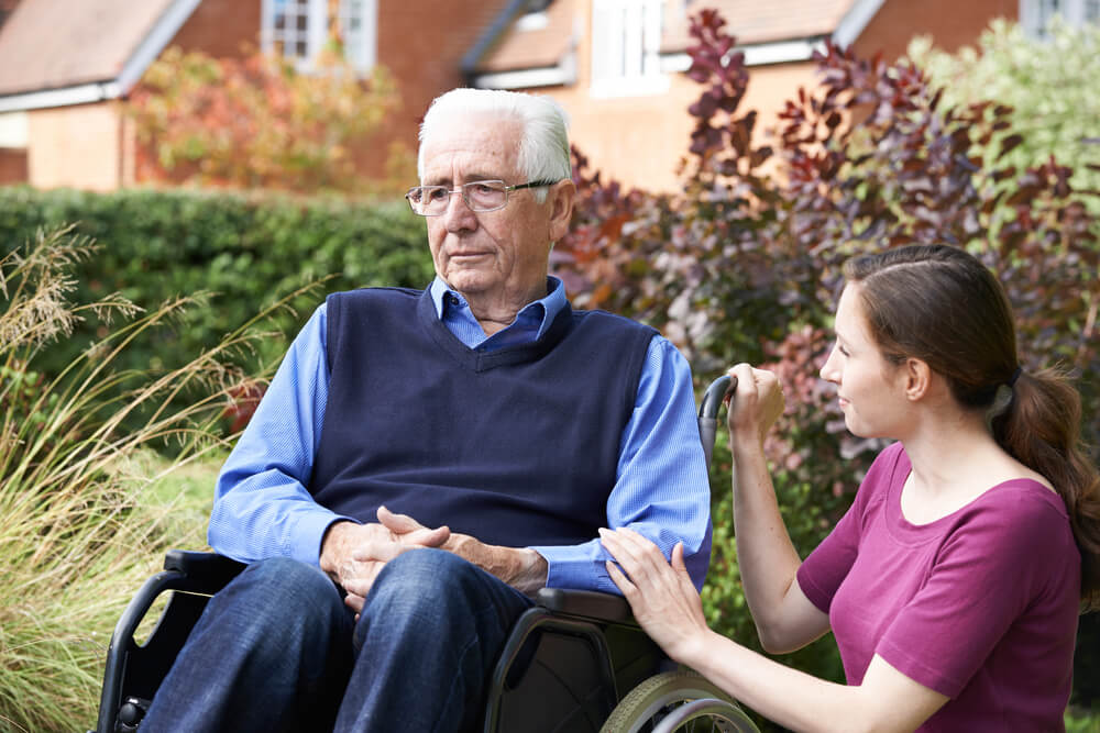 Senior man depressed inside an Alabama nursing home.